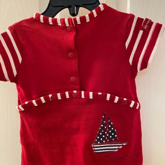 DPAM Du Pareil au Meme Applique Romper Red Boats Sailboats Size 6 Months NWOT - Picture 5 of 6
